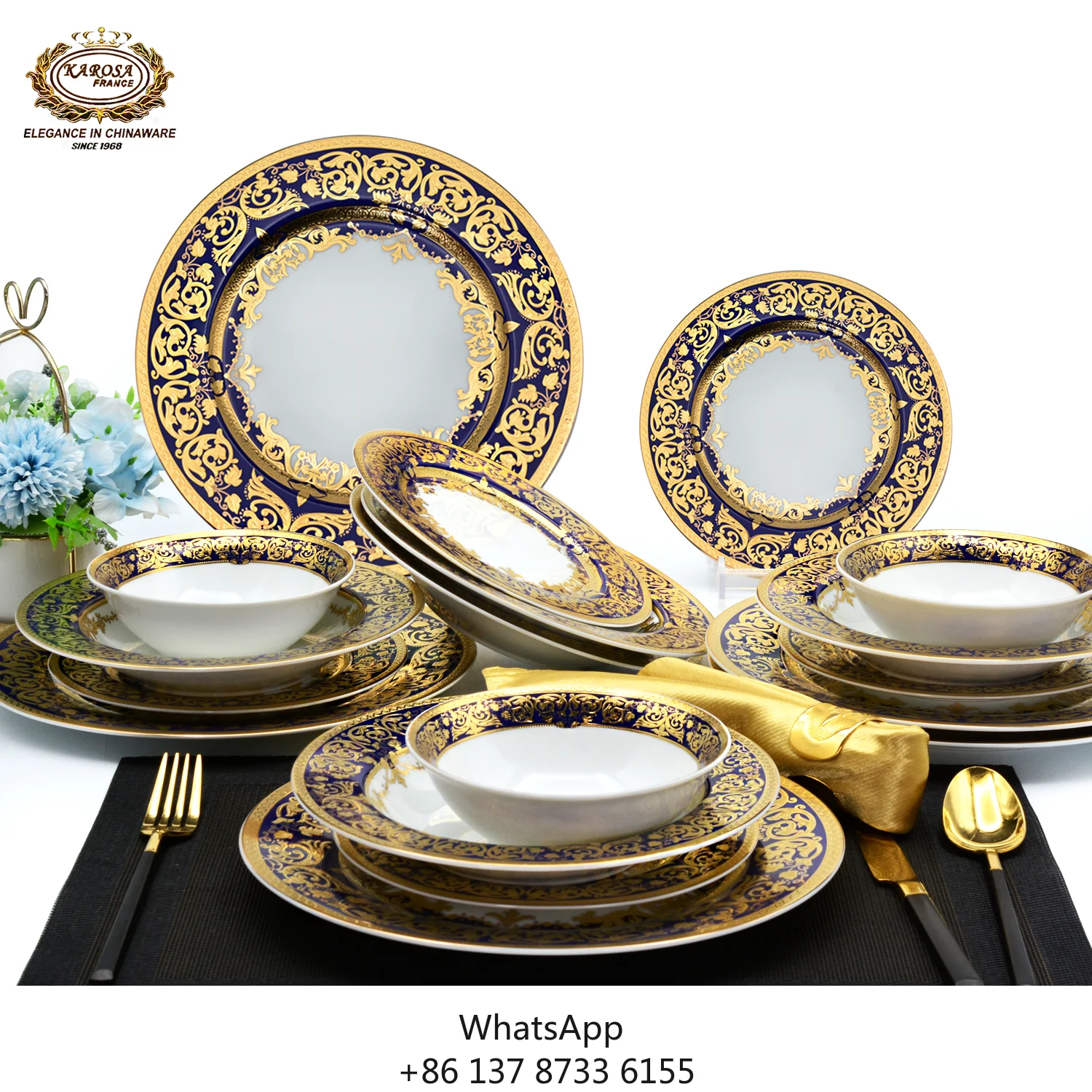 

Quick Shipping 24pcs Luxury Style Dishwasher Safe High Quality Dish Plate Elegant Porcelain Bone China Dinner Tableware Set
