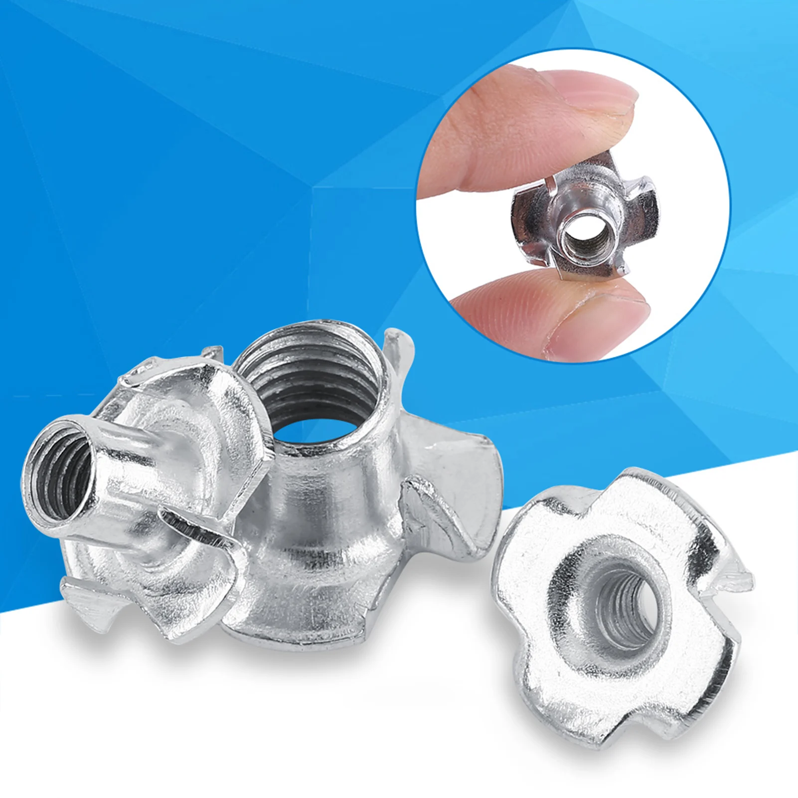 Wooden Furniture Fastener Hardware Galvanized Carbon Steel Four Prong Locking T Nut Woodworking Insert T Nut Accessory