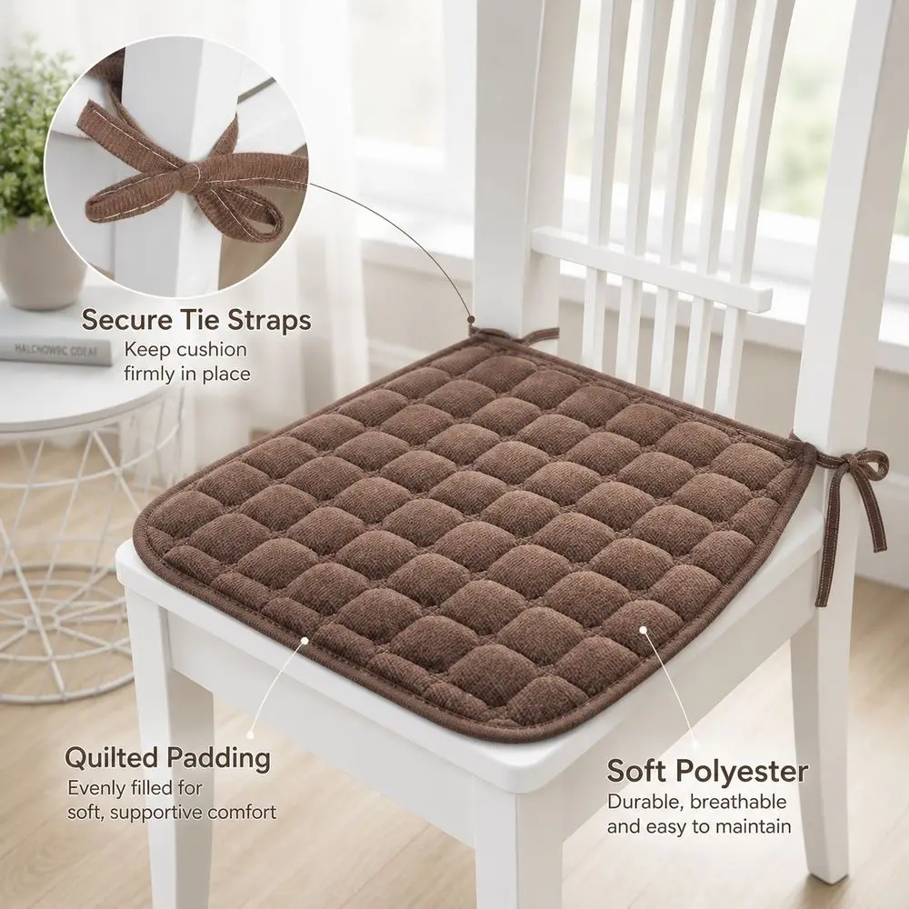 45x45cm Chair Seat Cushion Quilted Surface Tie Straps Tie On Cushion Soft Padding Square Shape Square Seat Pad Kitchen Chairs