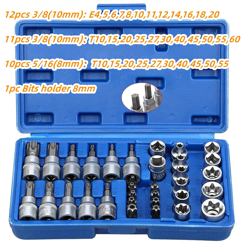 

34pcs Torx Star And E-Torx Star Socket Set & Male / Female Bit Kits Drive Torque Star Socket Set Motor Repairing Handheld Tools