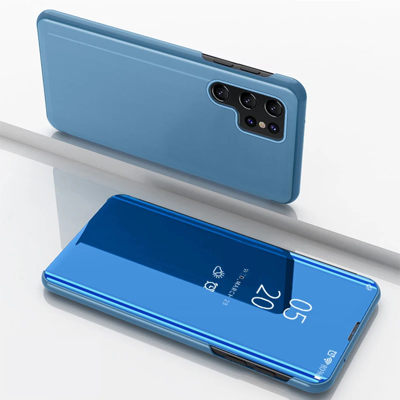 Luxury Mirror Flip Cases For Samsung Galaxy S26 Ultra S24 S23 S22 S21 Plus Fe Note 20 S25 Ultra Shockproof Leather Texture Cover