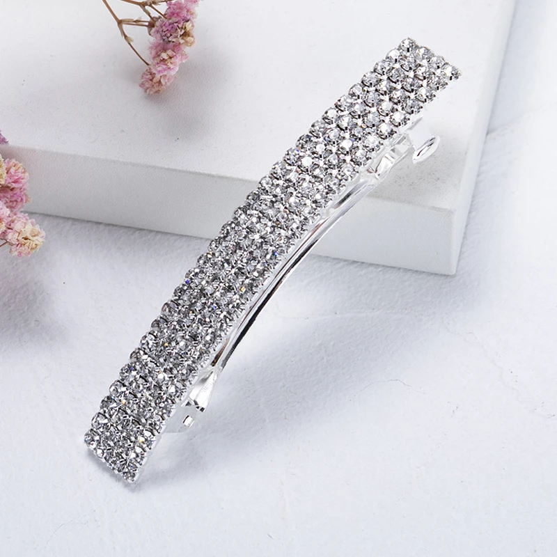 Korean Bling Hair Accessories Full Crystal Luxury Hair Barrette Diamante French Clip For Women Girls