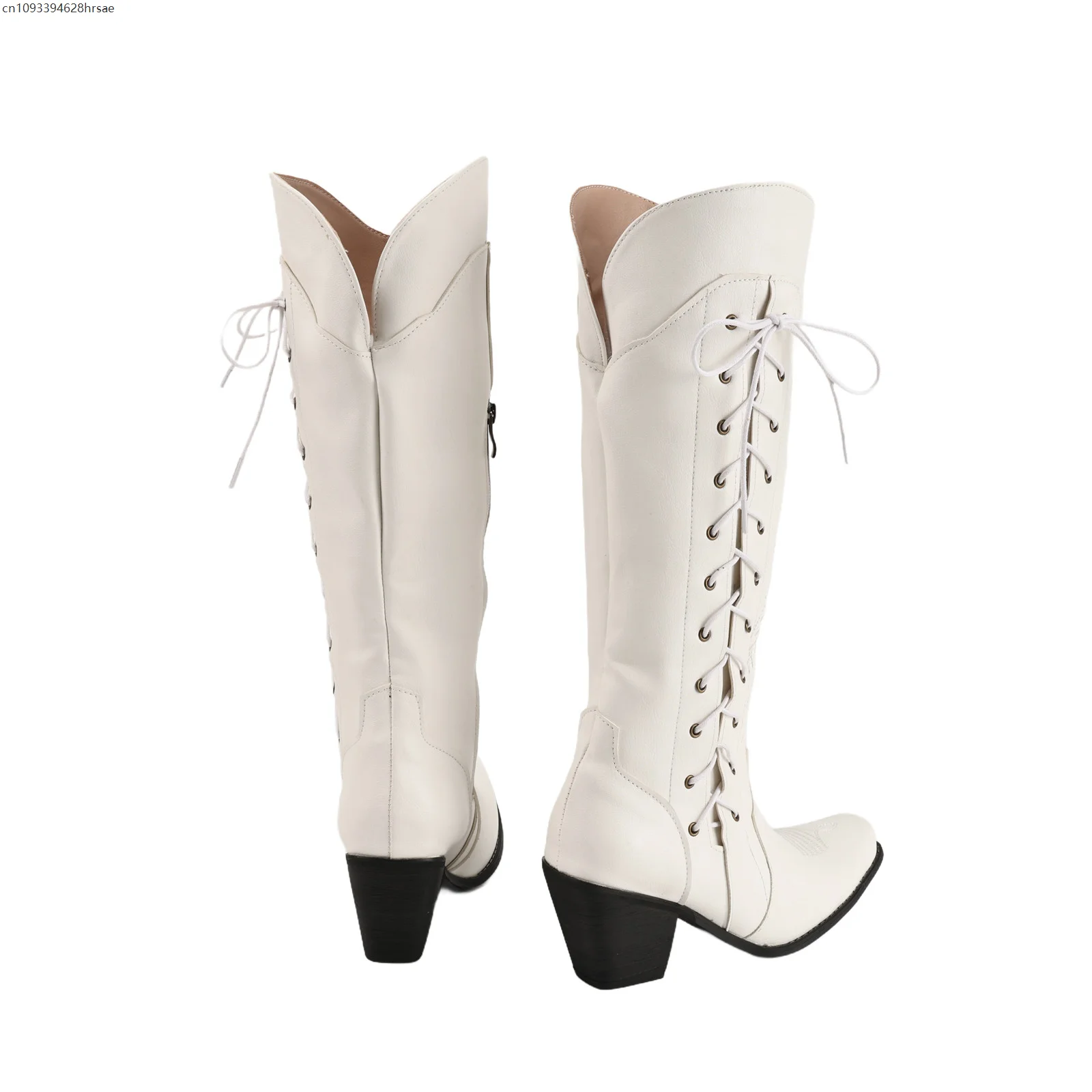 Ethnic Bohemian Embroidery Over-the-knee Women Shoes Western Cowboy Chunky High Heels Side Lace-up Overknees Long Boot Halloween