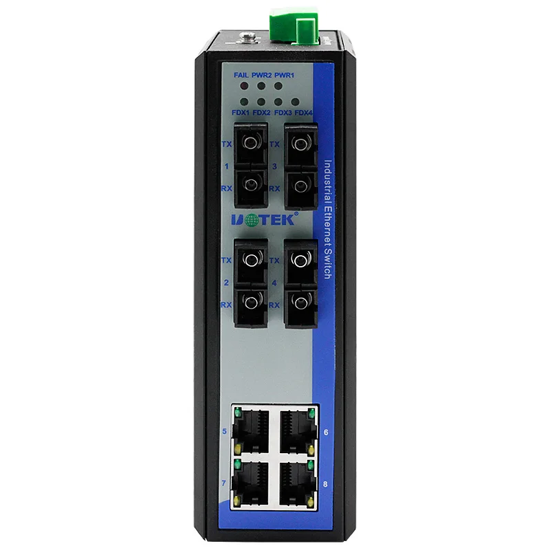 

Высокопроизводительный 4-портовый промышленный Ethernet-коммутатор с RJ45 10/100M и оптоволоконным SC для монтажа на DIN-рейку