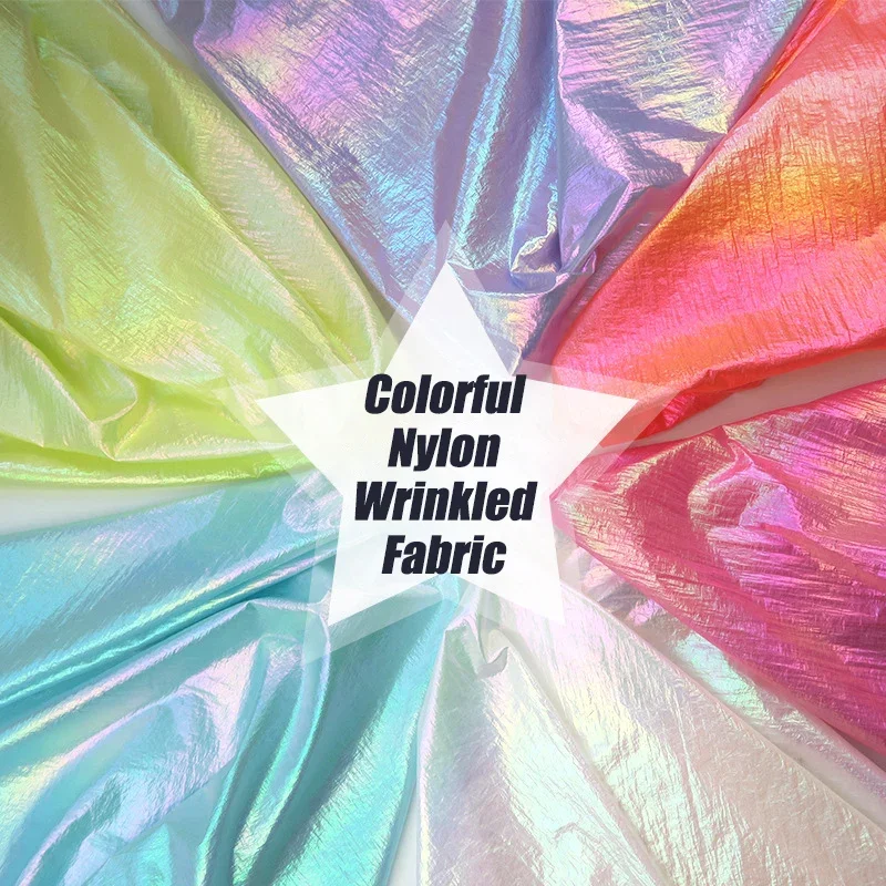 Laser Pearlescent Down Jacket Fabric Colorful Gradient Down Fabric Metallic Bright Leather Wrinkled DIY Sewing Fabric 100x150cm