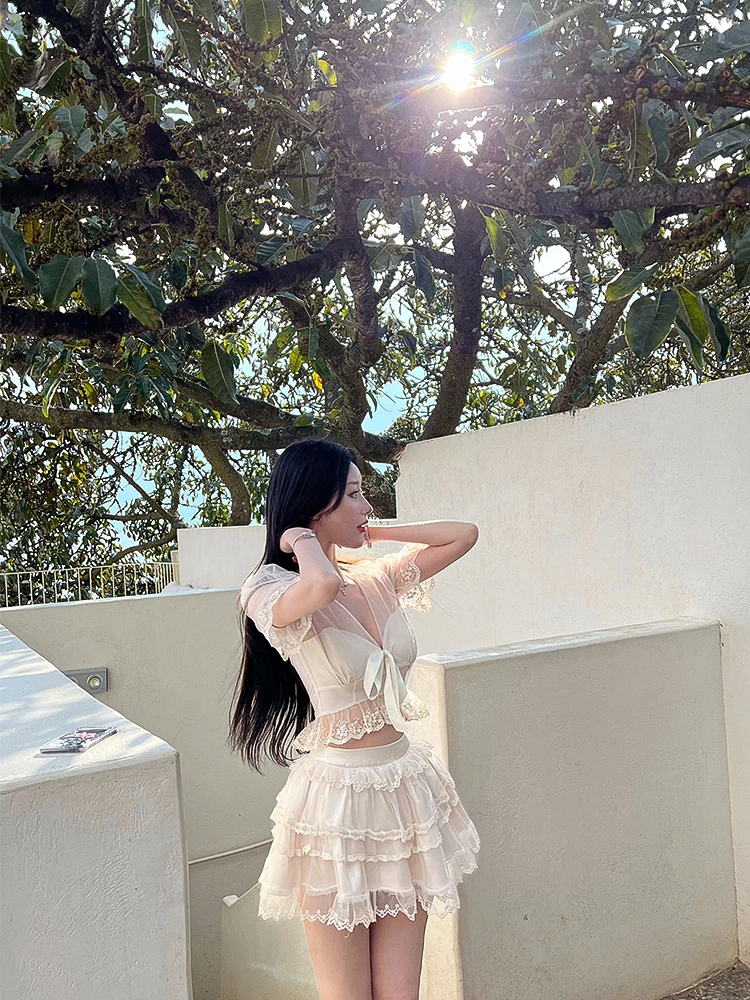 

Комплект для балета Bear Bear House Dr Ballet Set: Модный женский ансамбль с кружевной юбкой-баллон А-силуэта, Лето 2025