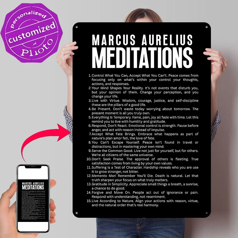 Marcus Aurelius Meditations - Stoic Philosophy Poster Retro 3D Printed Metal Signs Customized Wall Hanging Gift for Wand Deko