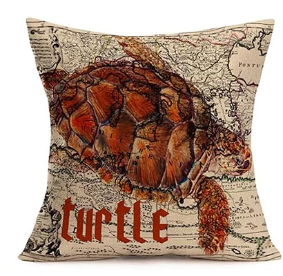 Marine Coastal Navigation Pillow Cover Geographic Marine Animal Turtle Pillowcase Linen Square Family Sofa Cushion Cover