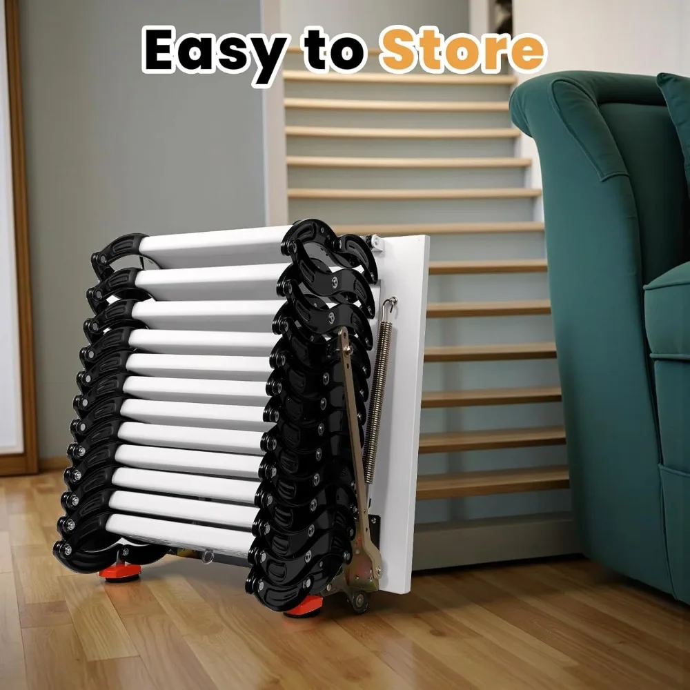 Sistema di estrazione per scaletta per soffitta montata a parete da 12 piedi, scala pieghevole in lega di alluminio a 12 gradini per tirare verso il basso le scale del soffitta, capacità di 900 libbre