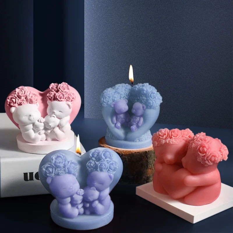 

Rose Heart Bear Candle Mold Cute Lover's Animal Bear Silicone Candle Molds Soap Resin Plaster Mould Gypsum Mold Form for Candles