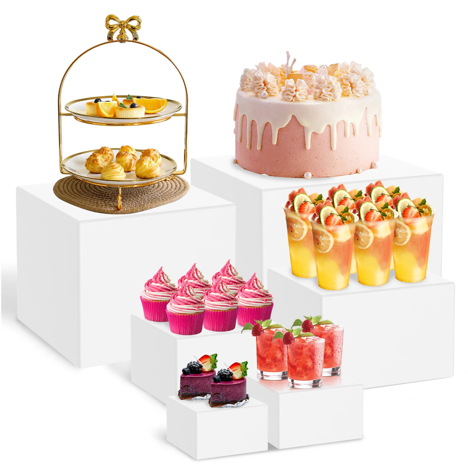 

3/6Pcs Acrylic Buffet Riser Food Display Stands Stackable Table Dessert Cake Party Buffet Display Decorating Box