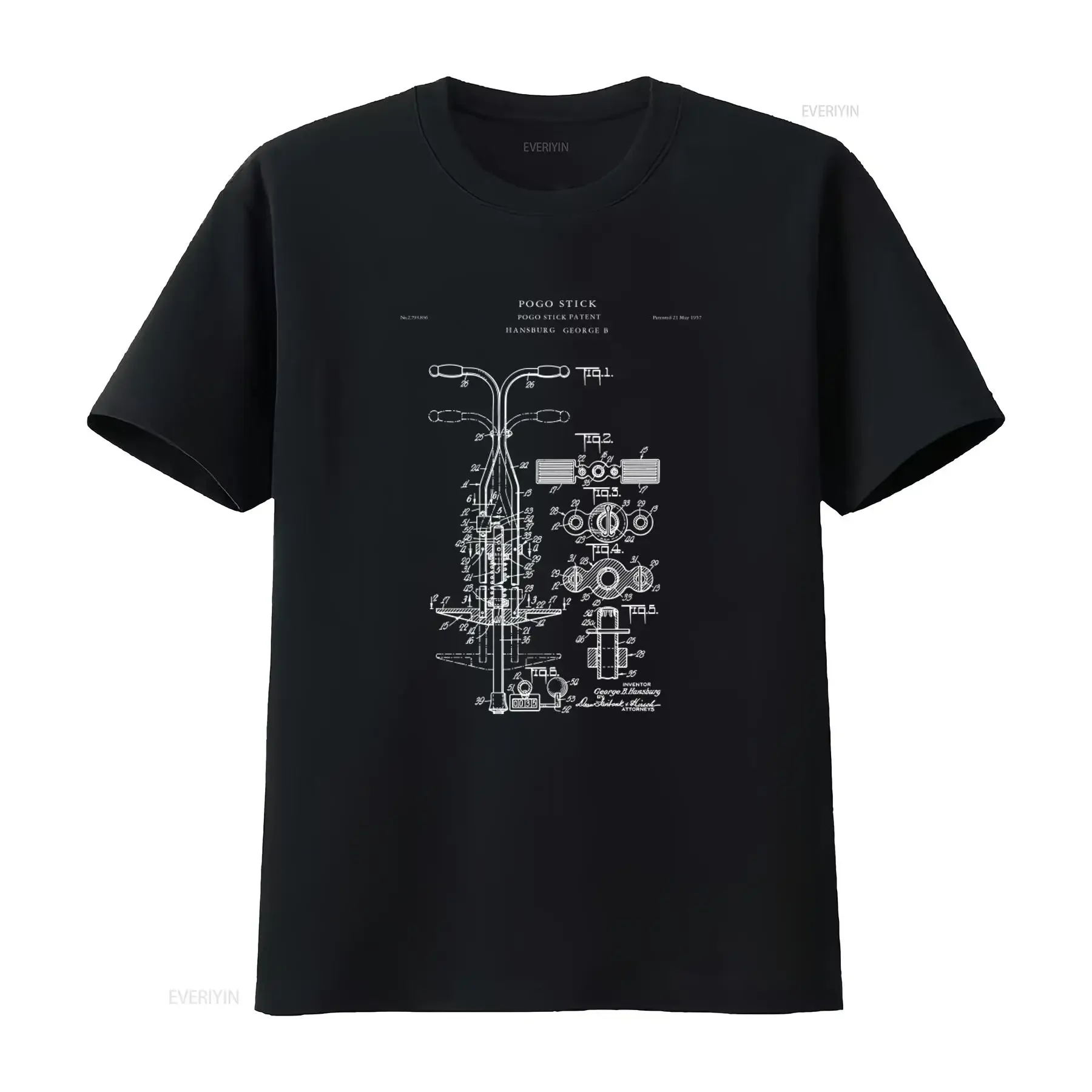 Patent Design T Shirt with Pogo Stick Technical Drawings Print Unique Retro Style for Tech Lovers vintage Washed streetwear