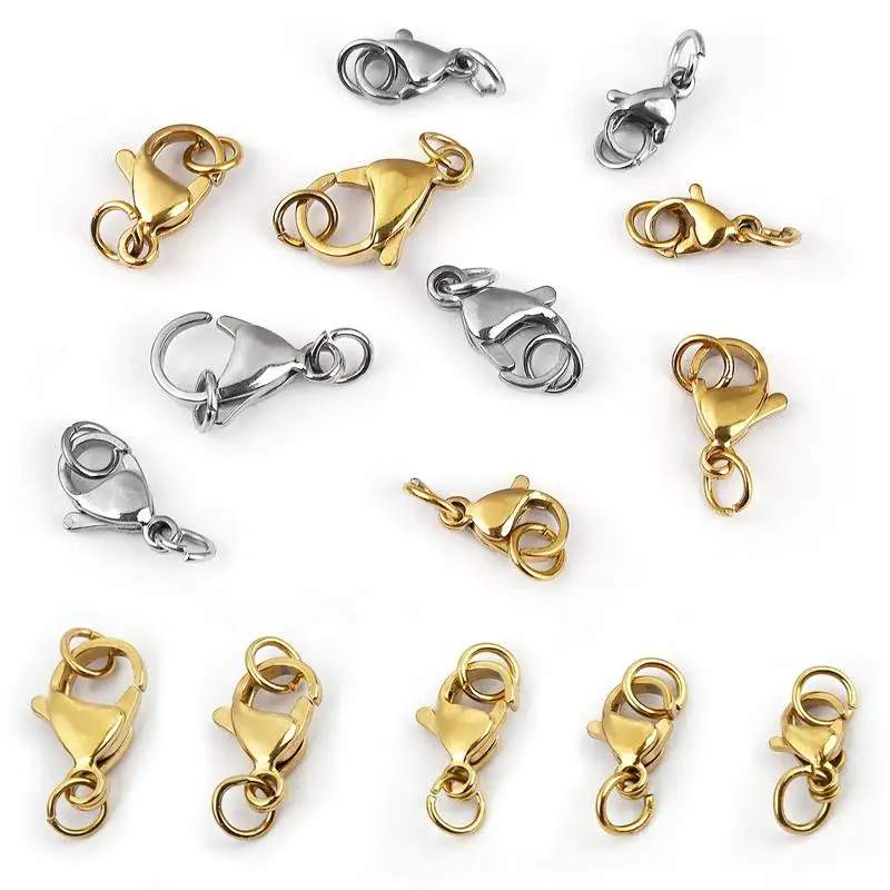 

30Pcs/lot Stainless Steel Gold Plated Lobster Clasp Jump Rings For Bracelet Necklace Chains DIY Jewelry Making Findings Supplies