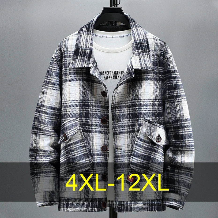 

Plaid Woolen Jacket Men 10XL 12XL Plus Size Woolen Jacket Coat Autumn Winter Fashion Casual Button Jackets Coats Male