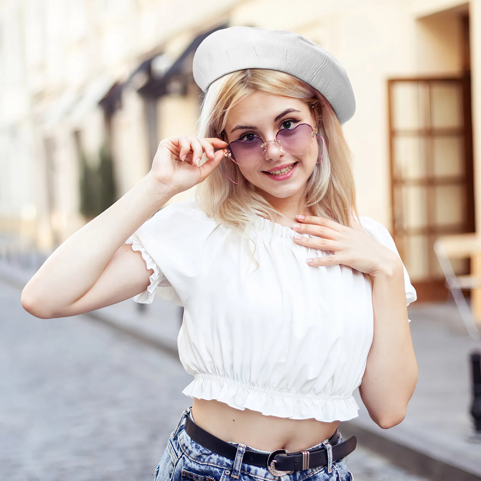 Beret Hat White Breathable Lightweight Fashion Painter Cap Summer All-Match Sun Protection Stylish Outdoor Uv