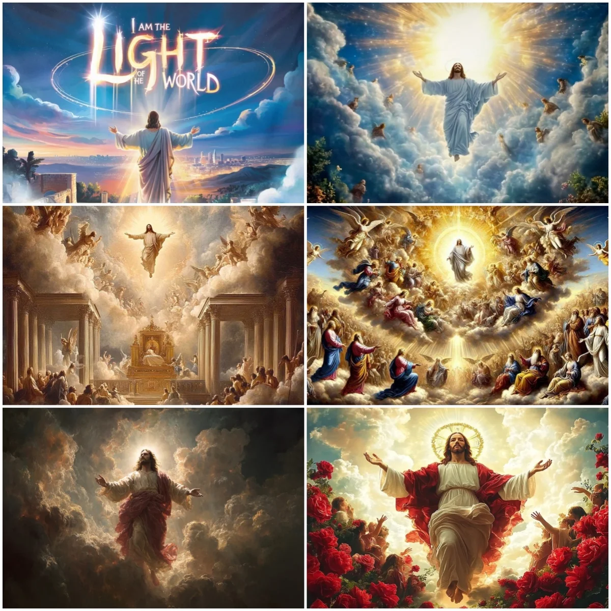 

Divine Jesus Ascending Heaven Party Background Cross Angel Decorations Backdrop Christ Religious Baptism Banner Photo Studio