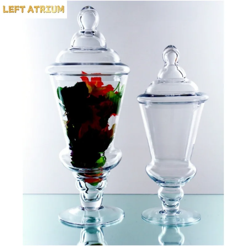 Simple High Footed Glass Candy Jar Storage Bottle Ornaments Transparent Glass Jar Storage Tank Wedding Decoration Flower Vase view 5