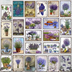 Garden Lavender Metal Tin Signs Plate Purple Flower Farmhouse Plaque Wall Art Home Vintage Coffee Club Decoration Friend Gift