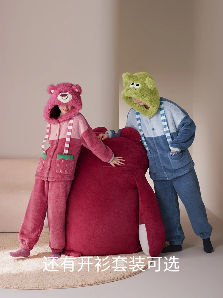 Cartoon Long Nightgown Women's Winter Coral Fleece Thermal Pajamas Cute Loungewear Robes Bathrobe Sleepwear