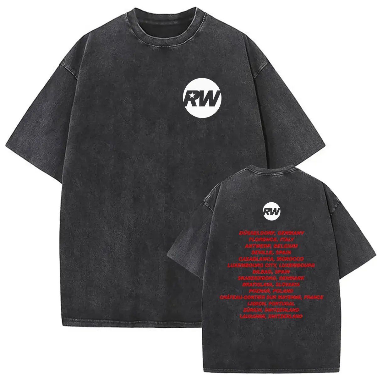 Vintage Washed Robbie Williams Tour 2026 Double Sided Tee Shirt Men's Women Summer Fashion Oversized Cotton T-shirts Streetwear