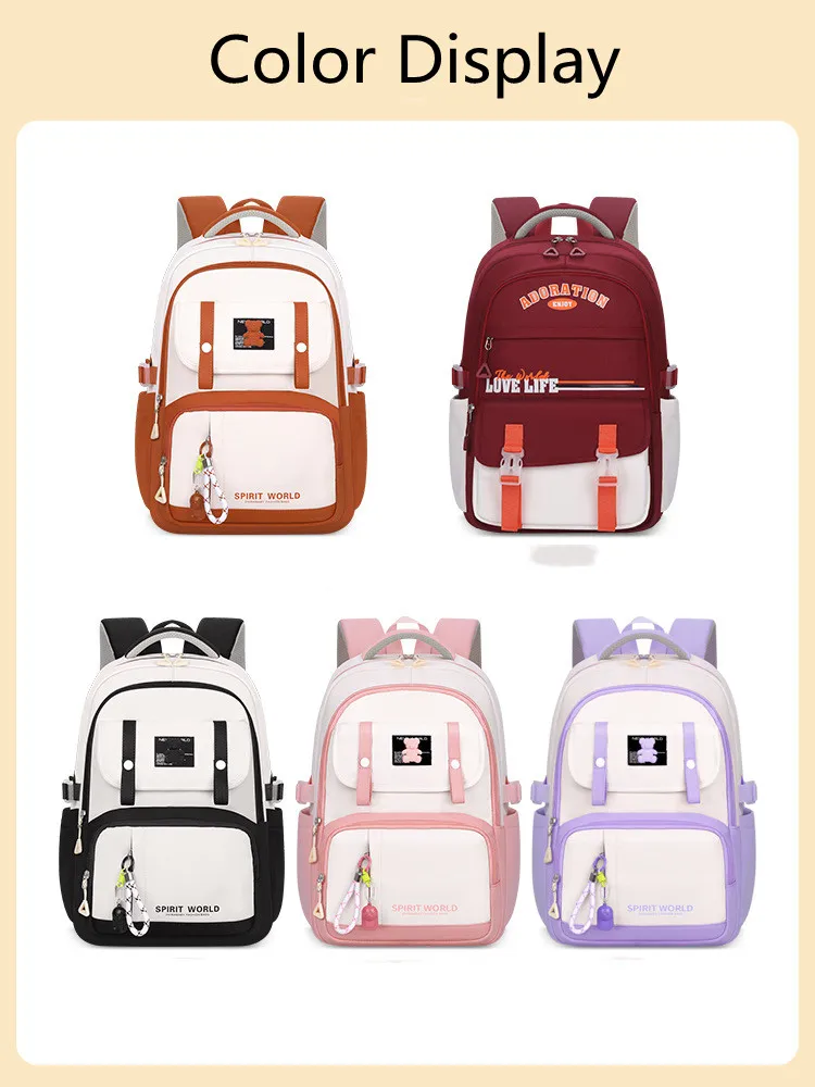 

2024 Fashion Girls School Bags Causal Leisure Middle High Primary Student Shoulder Breathable Backpack Large Capacity Mochilas