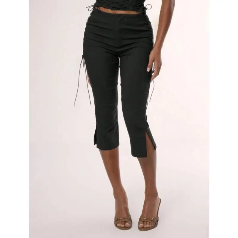 

Сексуальные милые женские повседневные брюки-кюлоты с поясом, весна-лето, винтажные, девятиметровые, с эластичным поясом