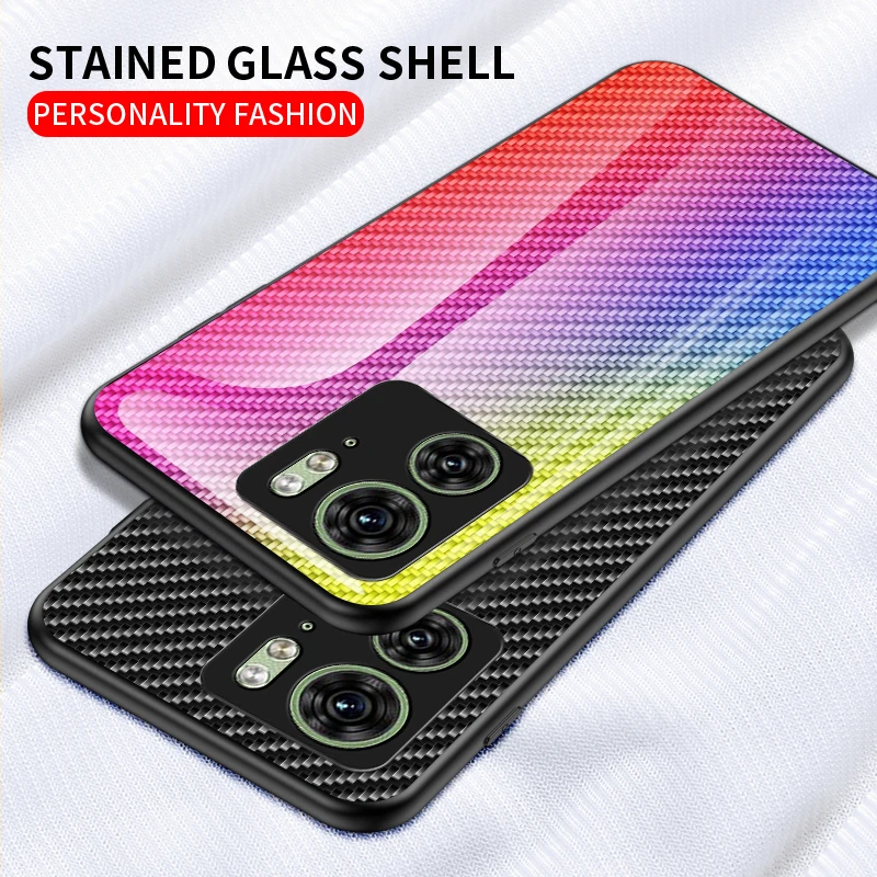 For Motorola Moto edge 40 Neo 30 20 Case Hard Tempered Glass Gradient Carbon Fiber Protective Back Cover For Moto edge 30 Ultra