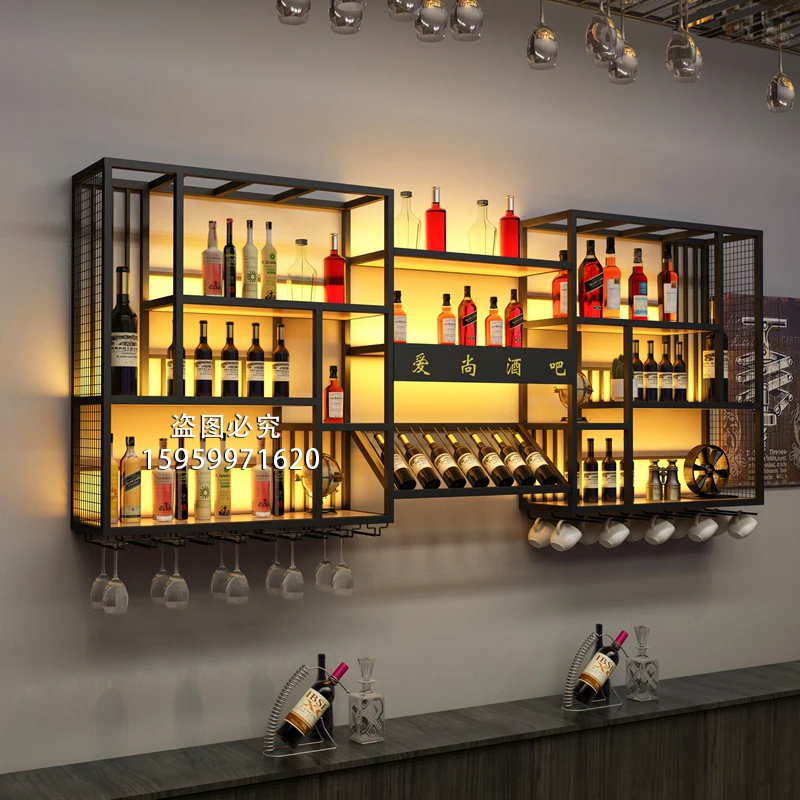 Wine rack  cabinet Wall Wrought ironWall-mounted restaurant Bar counter Light luxury