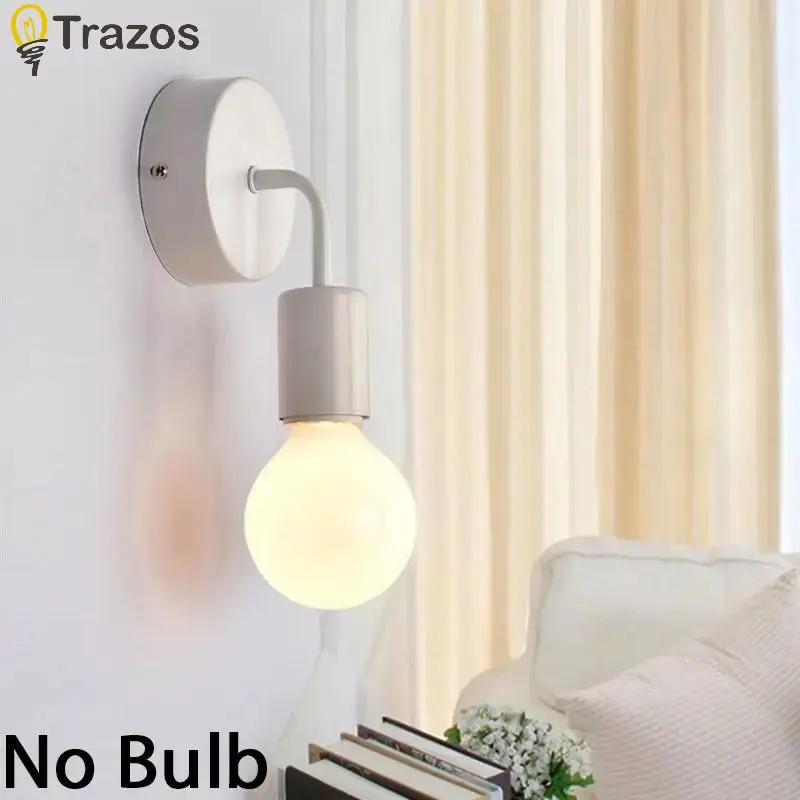 Modern Minimalist LED Iron Wall Lamp Nordic Bedroom Bedside Creative Living Room E27 Black and White Corridor Background Light