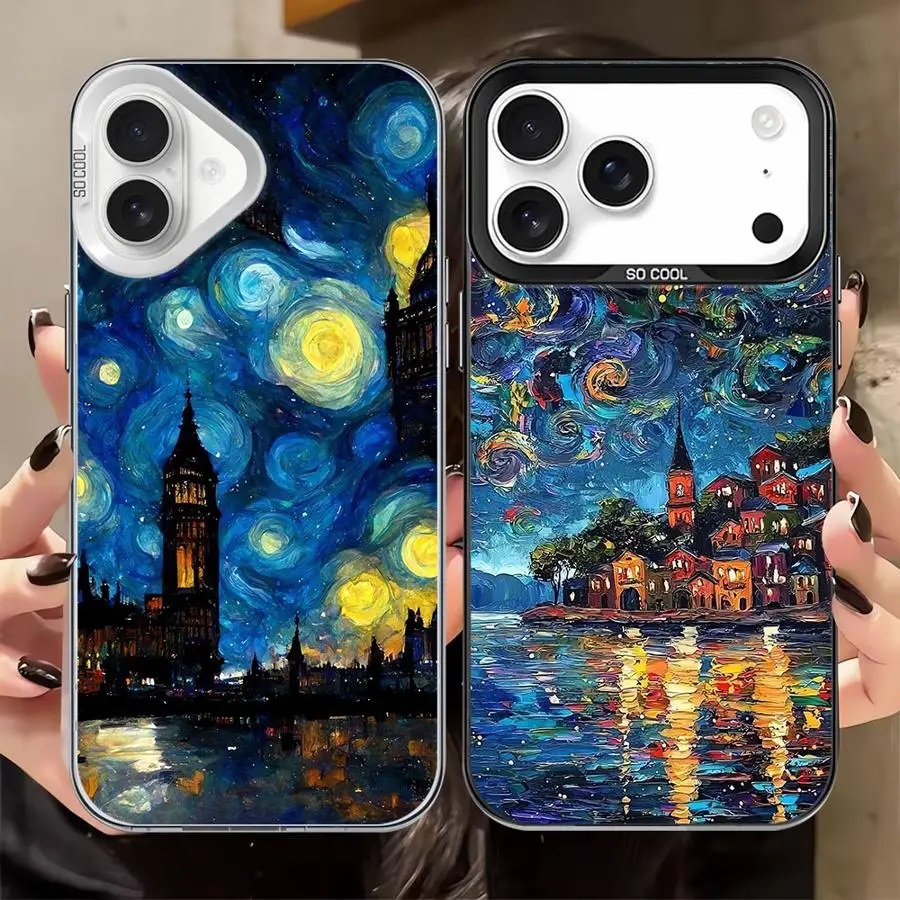 Задний чехол для телефона iPhone 11, 13, 16e 12, 16, 17 Pro Max 15 Plus XR 14 XS 17Air, картина маслом, звездное небо