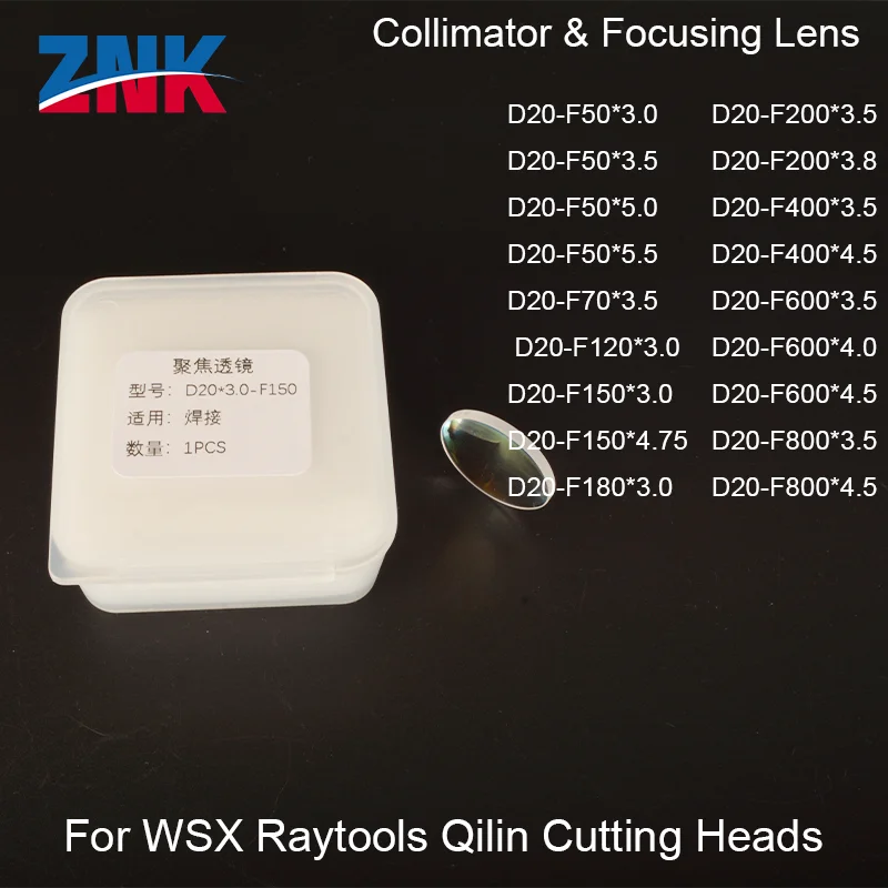 ZNK Fiber Laser Collimator&Focus Lens Focus Windows D20 F50/120/150mm For Raytools WSX QiLin CQWY SUP Welding Hand-Held Gun Head