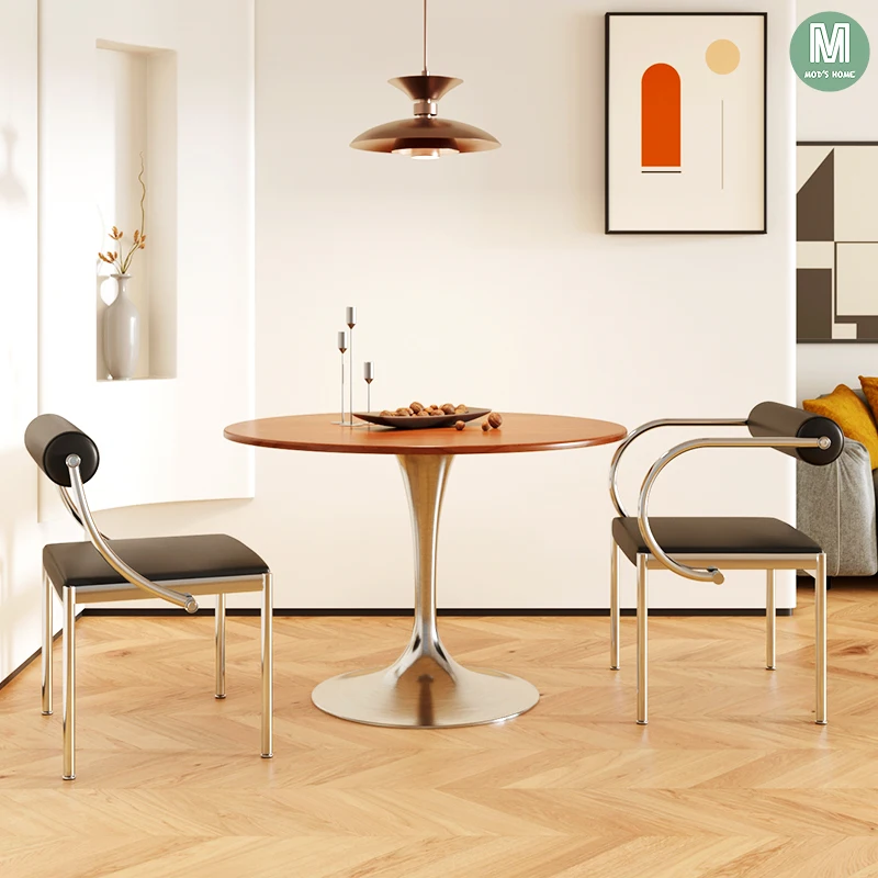 Vintage Designer Dining Chair with Stainless Steel Frame Study Room Seat Bedroom Dressing Table Makeup Stool Home Kitchen Chairs