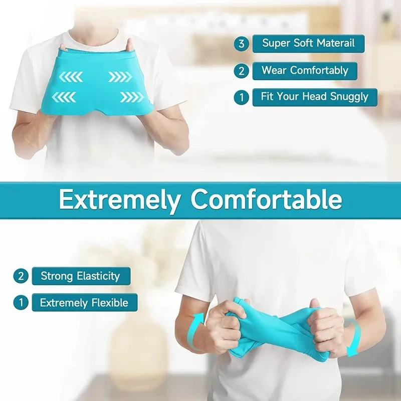Gel Ice Headache Relief Hat, Form Fitting Cold Compress Mask for Migraine, Sinus Tension Stress Cap, Reusable Therapy Wrap