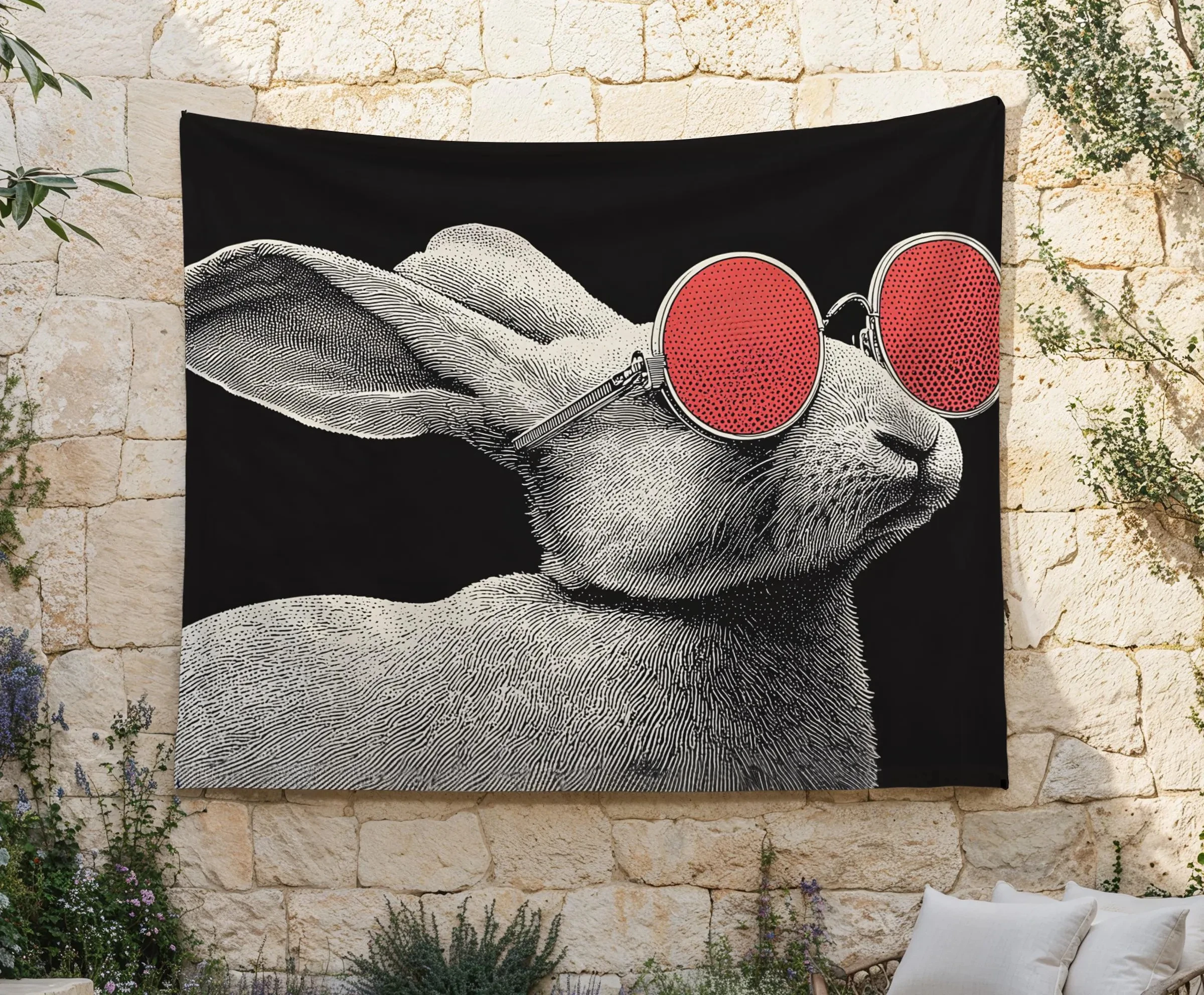 VIKAMA Trendy Cool Red Mirror Rabbit Tapestry Vintage Fun Background Cloth Living Room Personalized Decoration Room Decoration