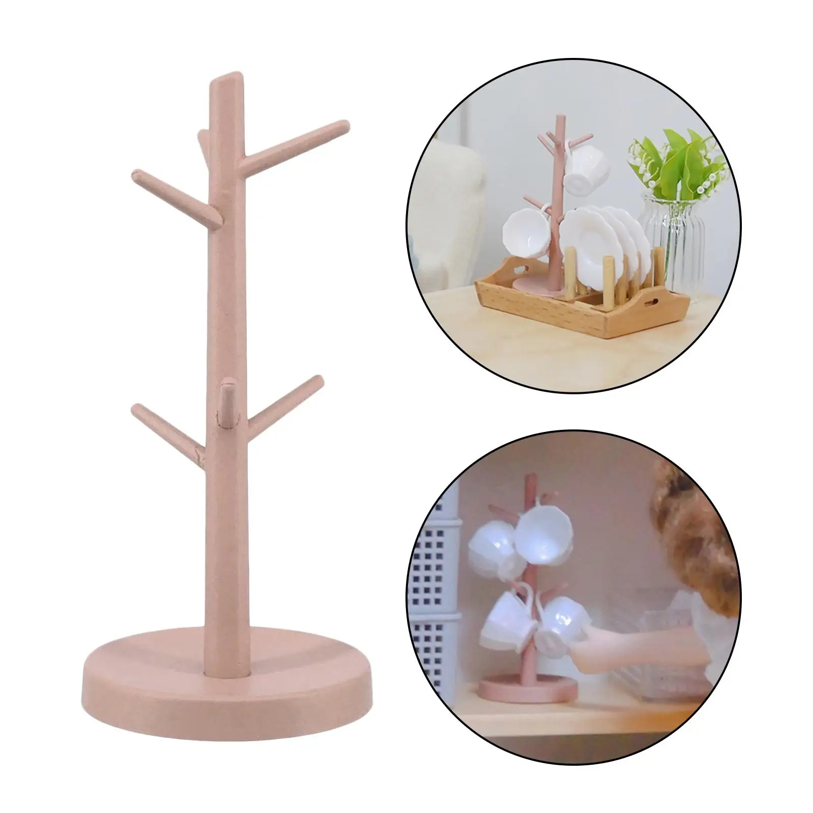 ที่วางแก้วจิ๋วสำหรับบ้านตุ๊กตา ทำจากไม้ ของตกแต่งโต๊ะ รุ่นสำหรับบ้านตุ๊กตาขนาด 1/12 เฟอร์นิเจอร์ครัว