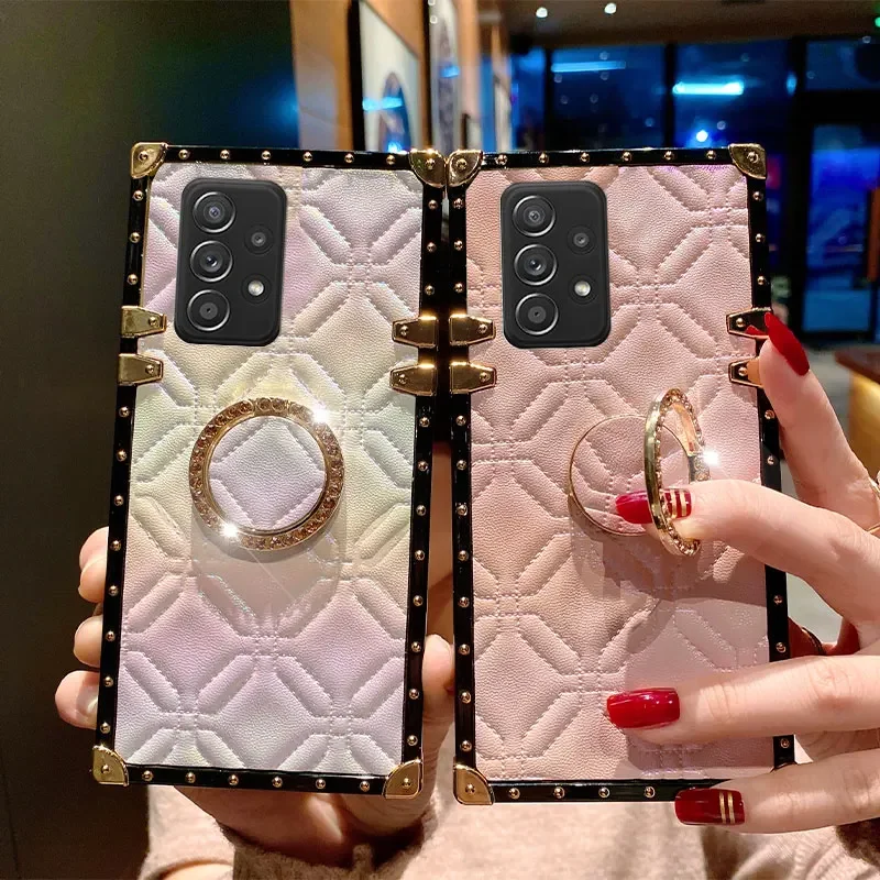 

Luxury Leather Ring Holder Case for Samsung Galaxy S23 Ultra A23 A33 A52 A22 A32 A72 A12 A13 S22 S21 S20 Plus Plain Stand Cover