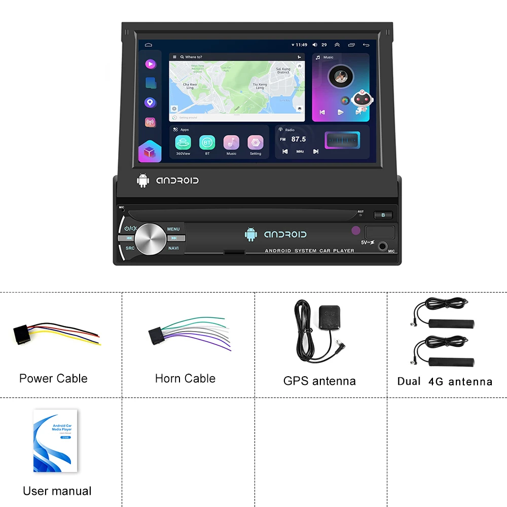 Podofo 7 بوصة 1Din 8Core راديو السيارة أندرويد Carplay شاشة قابلة للسحب مشغل وسائط متعددة 8 + 128G السيارات واي فاي 4G DSP نظام تحديد المواقع والملاحة #6