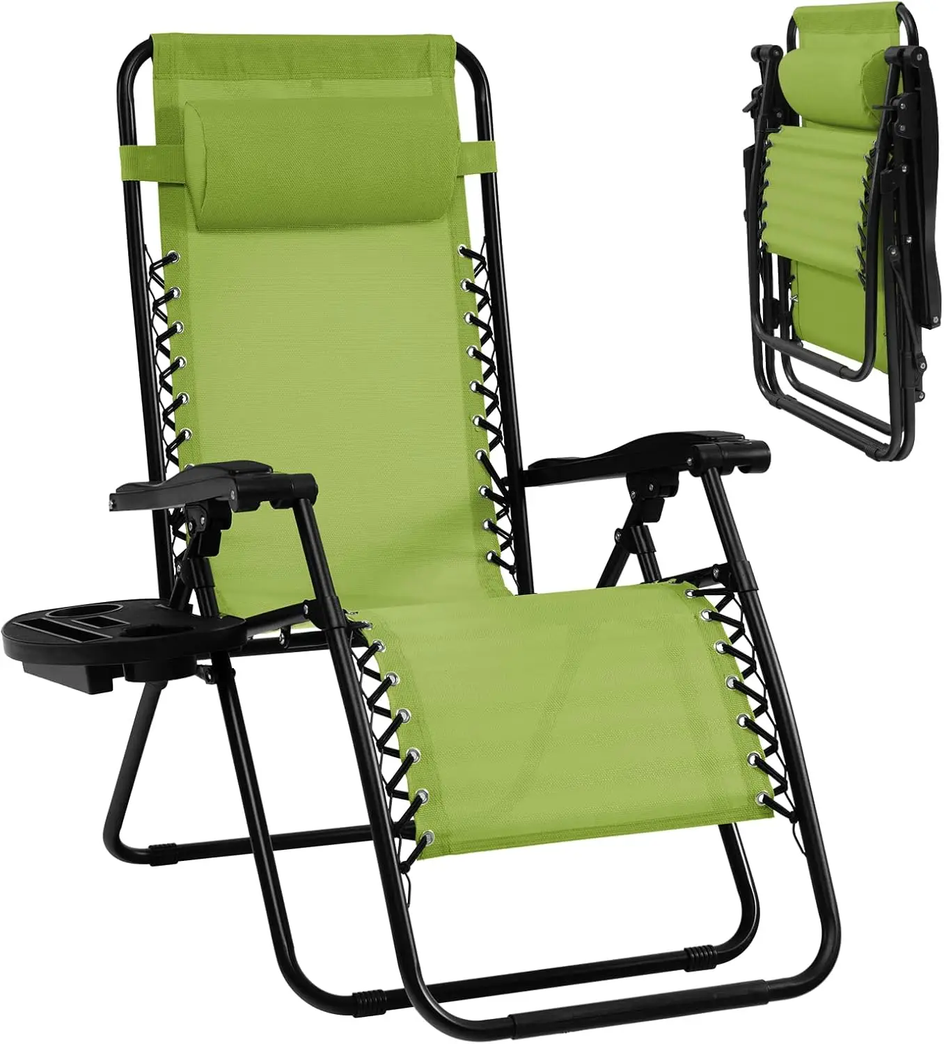 

Adjustable Zero Gravity Lounge Chair with Pillow & Cup Holder, 350LBS Capacity, Portable Folding Design for Outdoor Relaxation