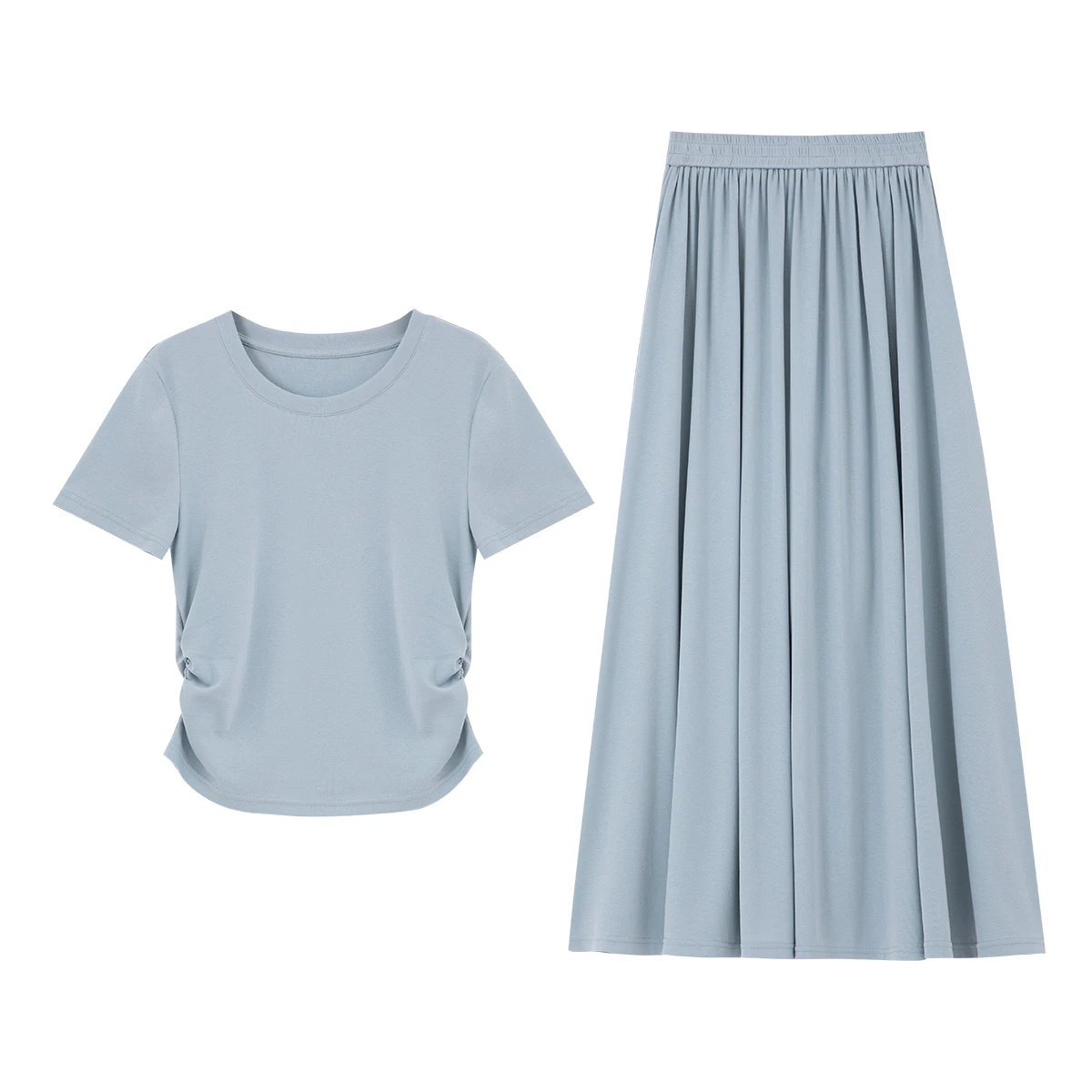 VIMLY Women Two Piece Set Summer Casual Cotton Short Sleeve T-shirt Elastic Waist Long Skirt 2026 Fashion Matching Outfit M7669 image 6