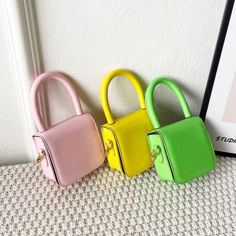 Candy Color Baby Girls Small Coin Purse Handbags PU Leather Kids Shoulder Bag Lovely Children\'s Mini Square Crossbody Bags