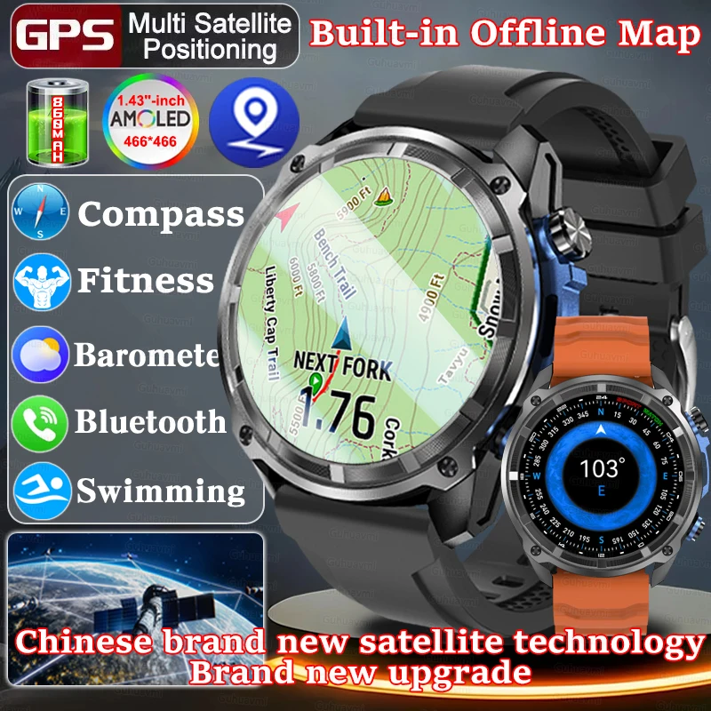 

2025 НОВЫЕ GPS Смарт-часы с картами офлайн 4 ГБ Память Видеоплеер Военный Спортивный Смарт-браслет Мужчины 30 м Водонепроницаемый AMOLED