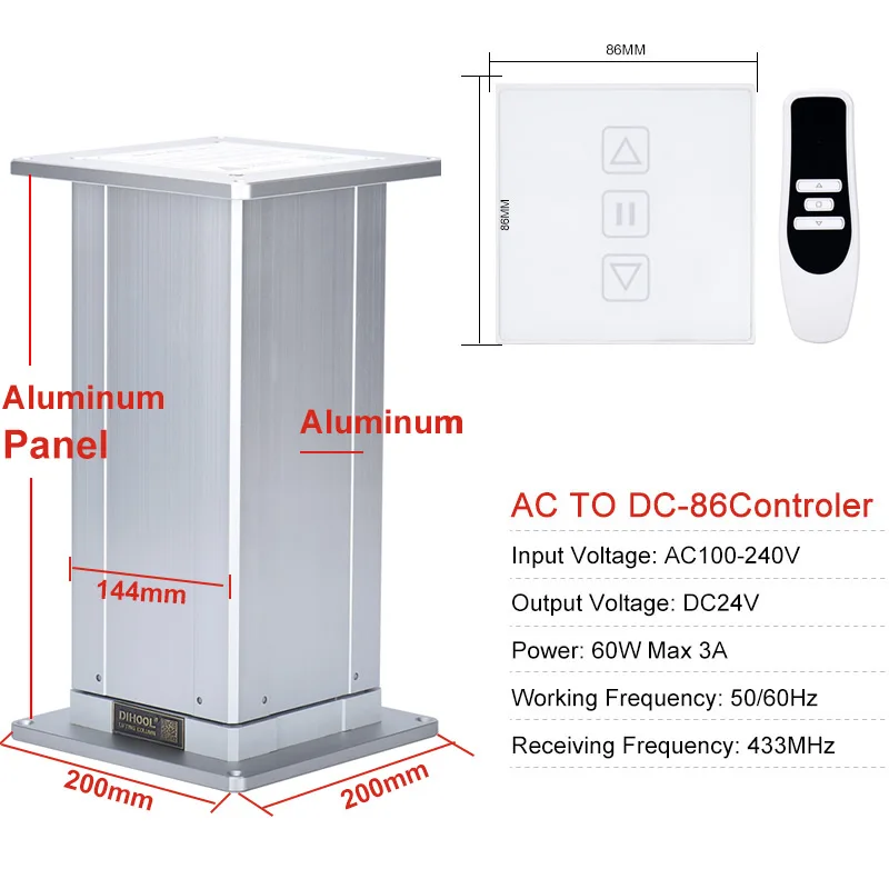 200 Aluminum Pannel Electric Lifting Column Set For Tatami Table Desk Equipment Furniture 2400N 240KG Heavy Duty Low-noise