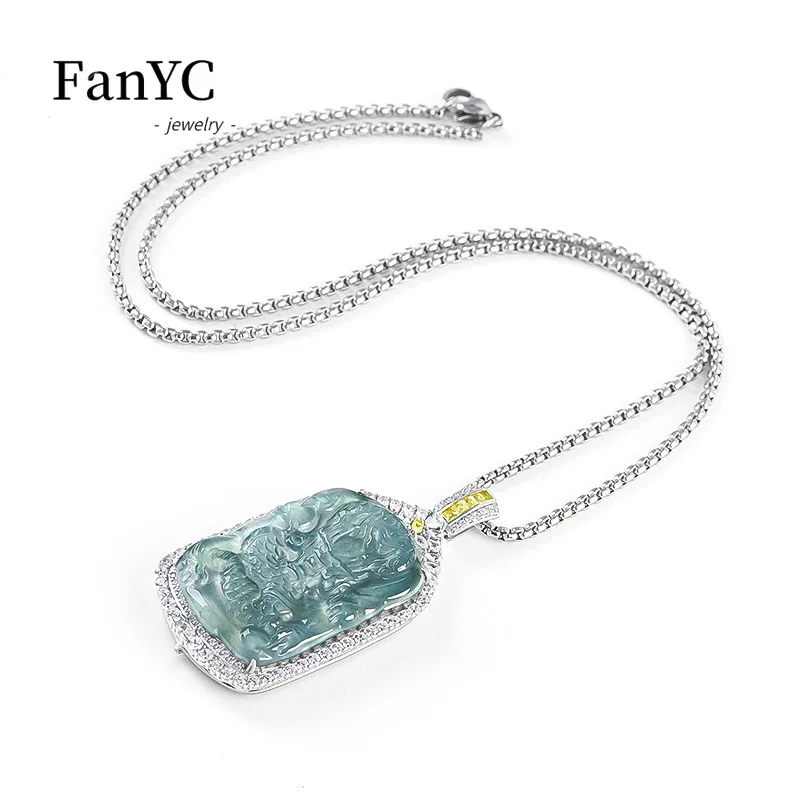 Natural Jadeite Blue Water Dragon Soaring Across The Four Seas Pendant High-End Ice-Type Jade Necklace Men & Women Holiday Gift