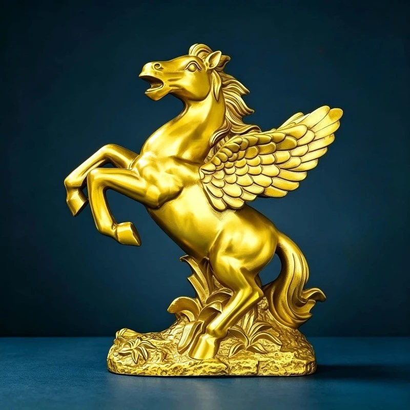 Brass Pegasus Figurine: Winged Horse Soaring To Great Heights—Office and Living Room Decor