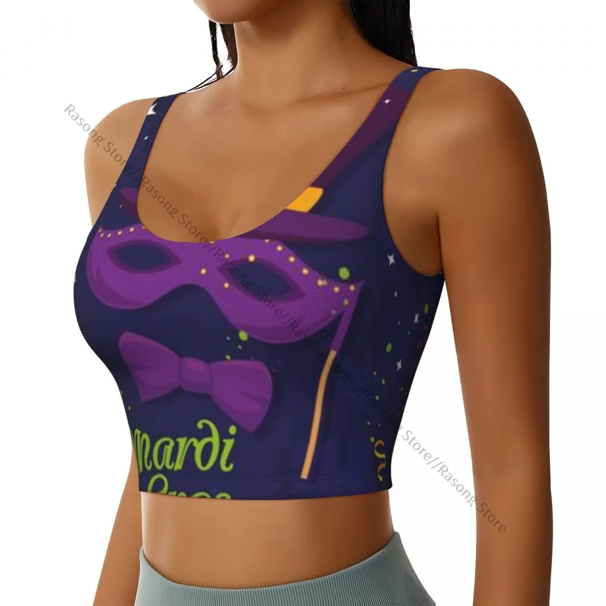 Women Sexy Sports Vest Mardi Gras Mask Bowtie And Hat Design Female Streetwear Sport Lingerie Tee Crop Top