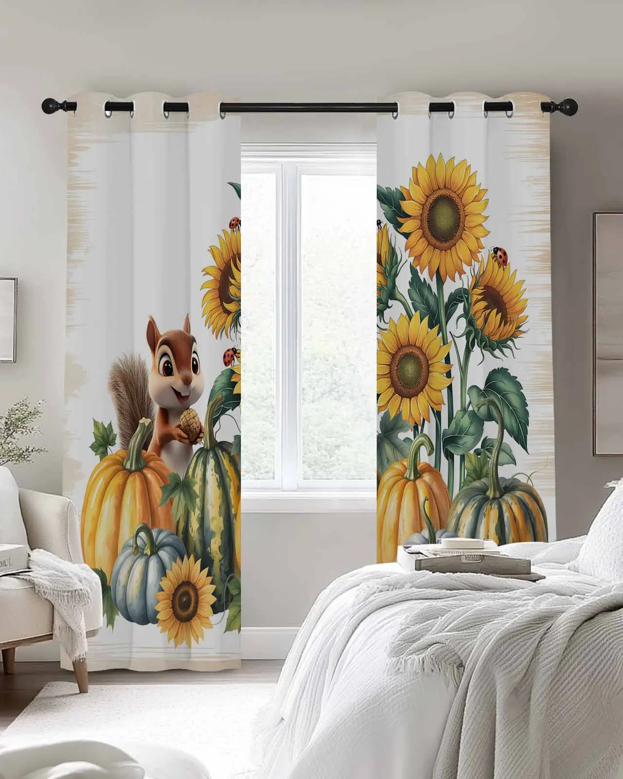 

Modern Window Curtains for Living Room Thanksgiving Pumpkin Squirrel Curtains for Child Bedroom Kitchen Decor Blinds Drapes