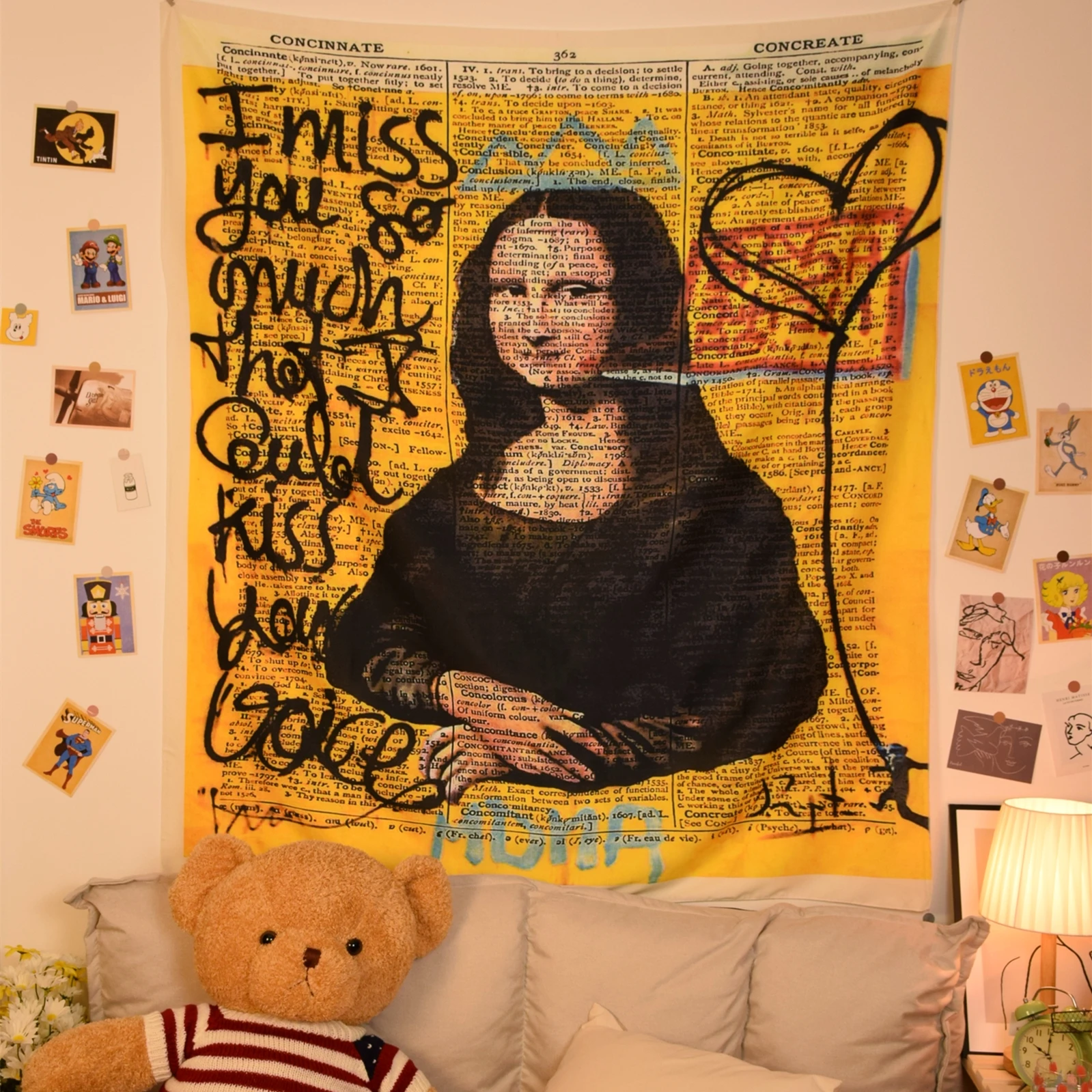 Nordic Ins Background Wall Coth Mona Lisa Art Hanging Cloth Renting Dormitory Bedroom Bedside Decorative Tapestry Wall Tapestry