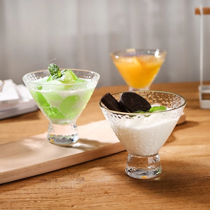 Phnom Penh Ice Cream Glass Embossed Sunflower Triangle Cup Hammer Eye Pattern Cocktail Cup Juice Drink Cup