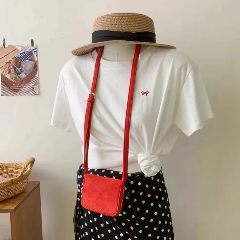 Women's Vintage Red Gingham Plaid Cherry Embroidery Mini Tote Bag Casual Crossbody Handbag