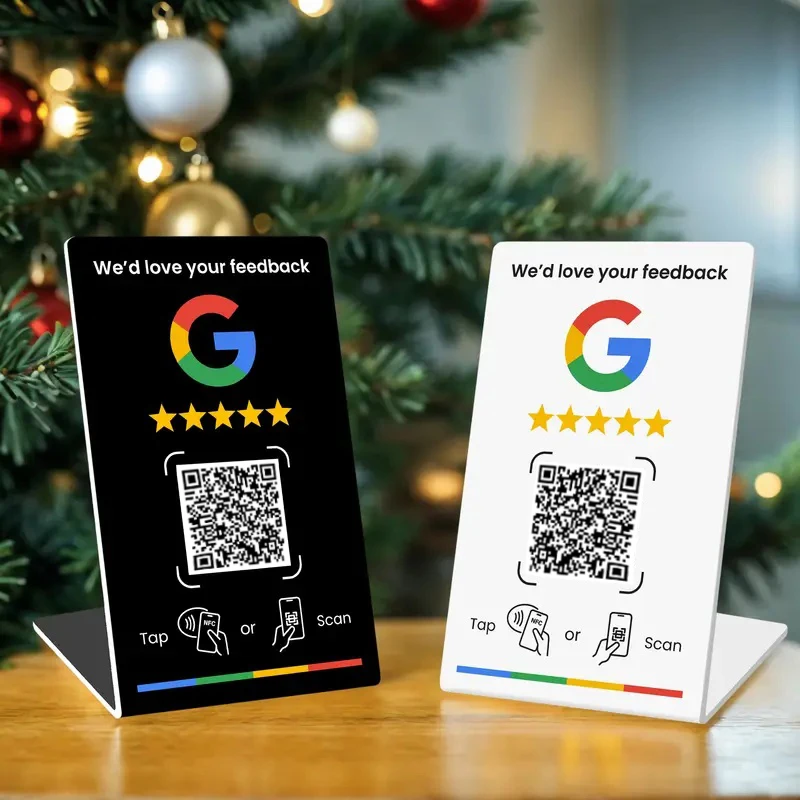 NFC215 Programmable QR Code Google Review Card 13.56Mhz Independent Setting Station Table for Business Marketing